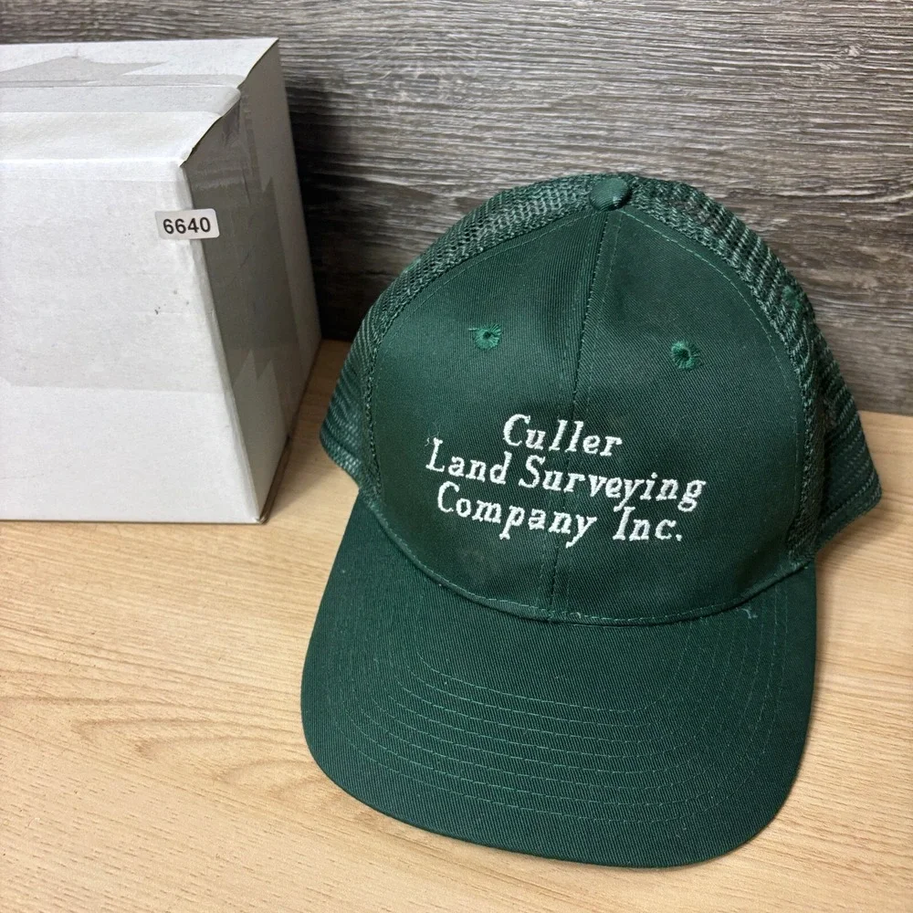 Vintage Culler Land Surveying Company Hat Cap Snap Back Green Adjustable‎